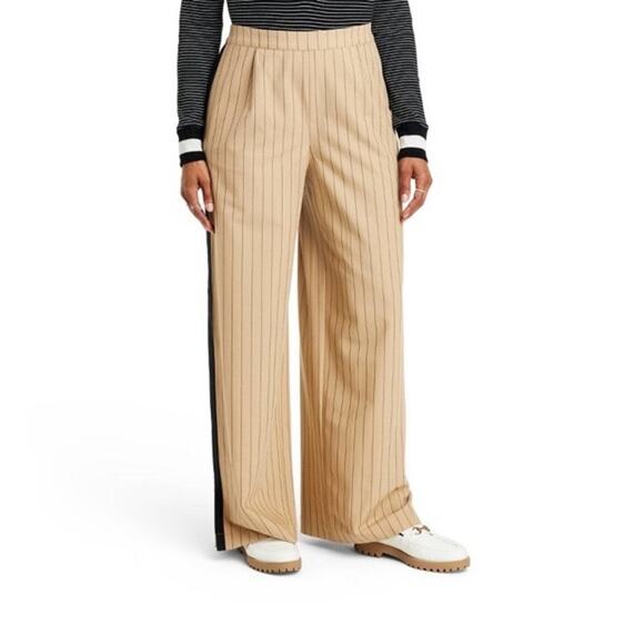 La Ligne Pants - La Ligne x Target Side Stripe Pinstripe Wide Leg Trousers Tan Black Size 1X